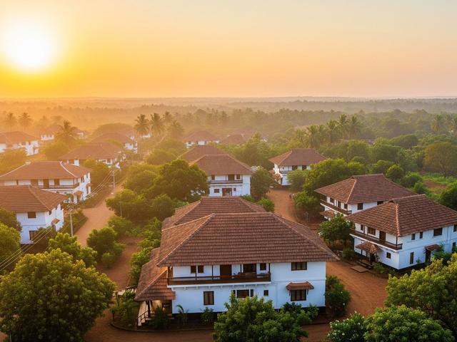 Aerial view over 1000 Trees Holiday Homes, Dapoli