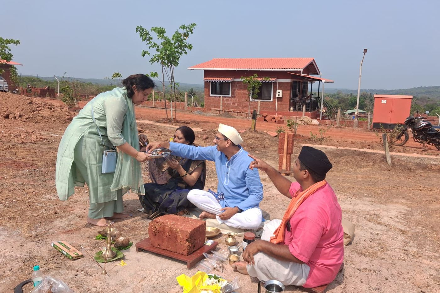 Bhoomi pujan before construction begins on a plot