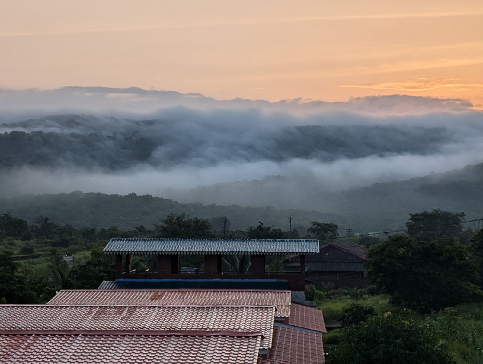 Mist over the Konkan hills seen from Dapoli at dawn
